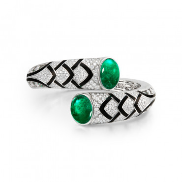 EMERALD, ENAMEL AND DIAMOND BANGLE